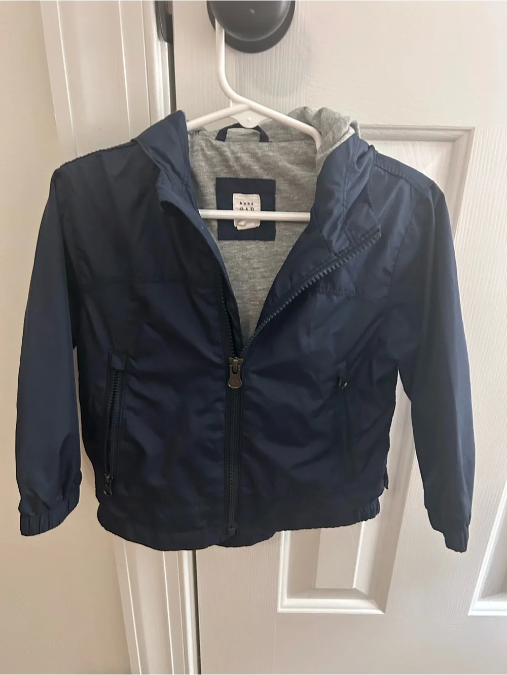Baby Gap! Lightweight Navy Kids Hooded Jacket with Gray Lining - size: 18-24 Mo